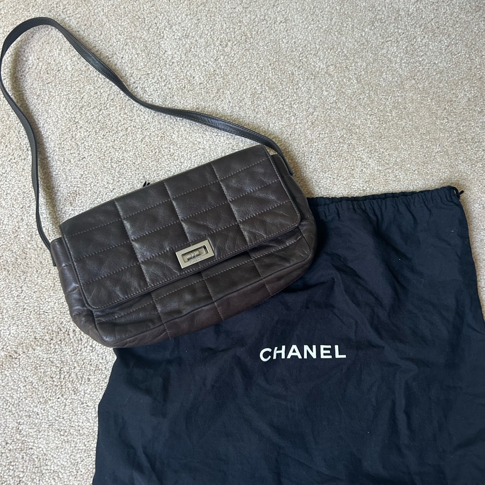 CHANEL Dark Brown Quilted Shoulder Bag